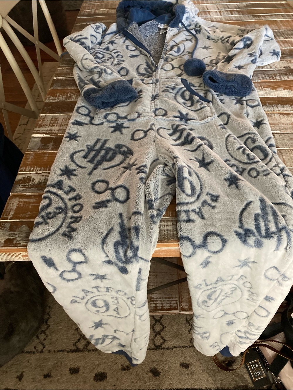 Cozy Blue and Cream Fleece Onesie Pajamas with Hood